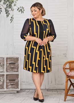 Picture of SOPHISTICATED DRESS WITH BEADED NECKLINE IN GEOMETRIC PRINT